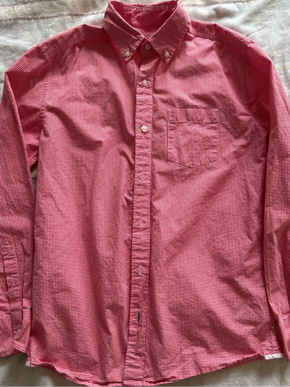 J Crew Crewcuts Boy’s Red & White Gingham Button-Down Shirt L/XL 14